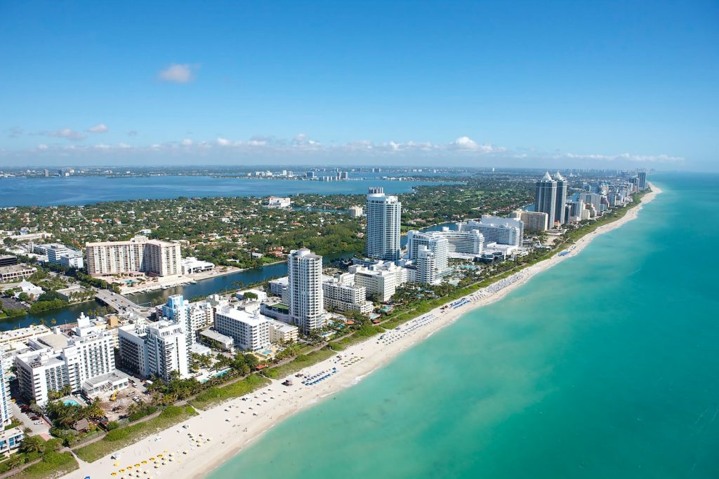 aerial view of miami by seaplane